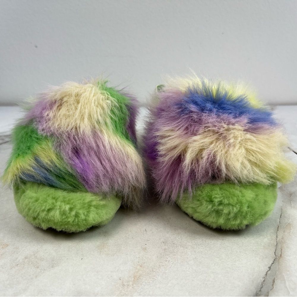 UGG Fluff Yeah Green Tie Dye Faux Fur Sheepskin Slingback Slides Slippers, Sz 6 - Picture 5 of 16